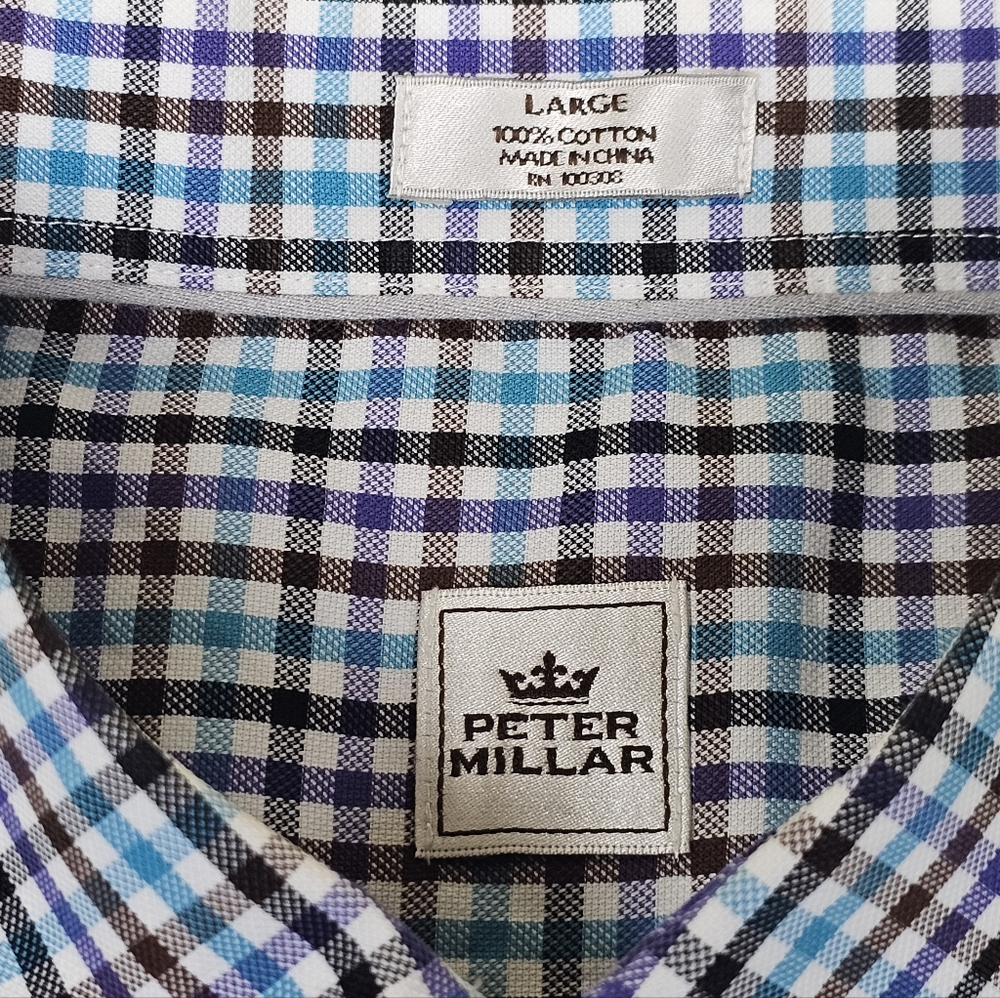 Peter Millar Crown Sport Gingham Check Long‎ Sleeve Button Down Shirt - Picture 4 of 6